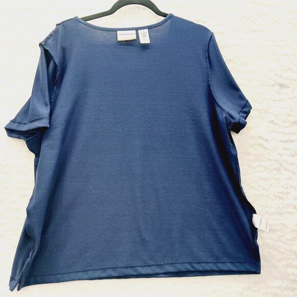 Blouse Size 1X Navy Pearl Beaded Office Siren Quiet Luxury Casual Chic Romantic - Picture 12 of 15